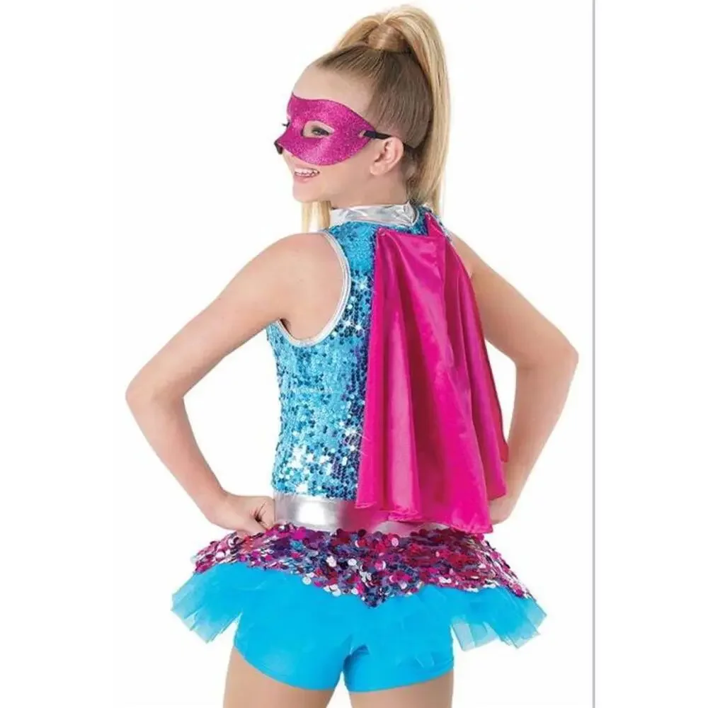 Pre-Owned Dance Costume Weissman 8745 Large Child Blue Dress Jazz Sequin Super